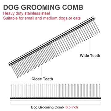 FAIGEO Dog Grooming Scissors with Safety Round Tips Stainless Steel Professional Dog Grooming Kit - Thinning, Curved Scissors and Comb for Dog Cat Pet (Pink 4 in 1)