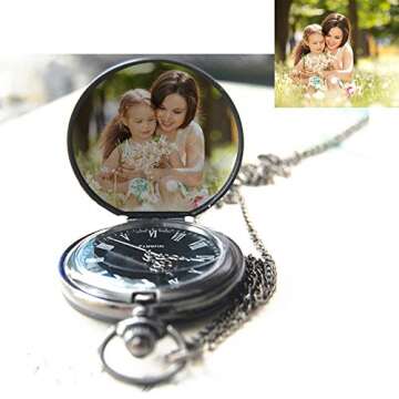 Godchoices Personalized Pocket Watch Custom Photo Pocket Watch with Chain for Men/Women Engraved wit...