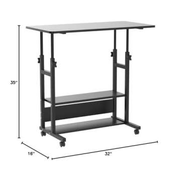 Computer Desk Home Office Desk Standing Adjustable Laptop Storage Desk for Bedroom Modern Workstation Portable Study Table with Wheels (Black)