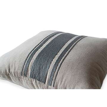 Oatmeal Linen Gray Grain Sack Pillow Cover -Hand Embroidered Grain Sack Pillow Cover -Linen Pillow C...
