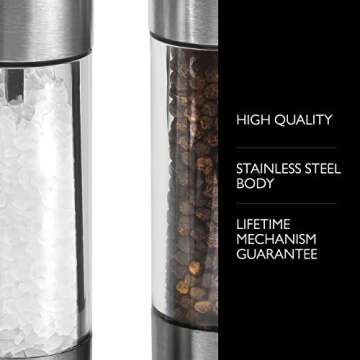 Cole & Mason Everyday Salt & Pepper Mill Gift Set - Filled Salt & Pepper Grinders - Refillable & Adjustable Mill Set - Acrylic & Stainless Steel Salt & Pepper Grinders - Hand Wash - Stainless Steel