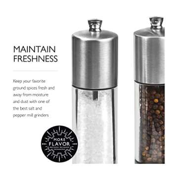 Cole & Mason Everyday Salt & Pepper Mill Gift Set - Filled Salt & Pepper Grinders - Refillable & Adjustable Mill Set - Acrylic & Stainless Steel Salt & Pepper Grinders - Hand Wash - Stainless Steel