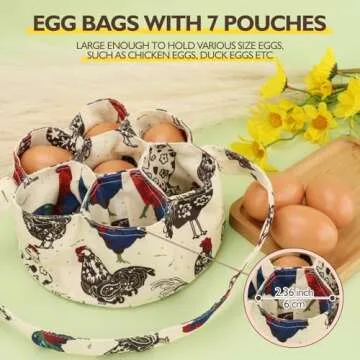 Egg Bags Hossmily Egg Basket Mini Egg Collecting Basket Egg Gathering Basket with 7 Pouches for Farmhouse Chicken Hen Duck Goose Housewife Garden Transporting Storage- 1 Pack
