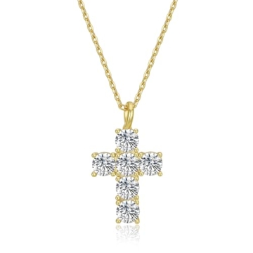 NUZON 18K Gold Plated Dainty Cross Necklace - Elegant Cubic Zirconia Pendant