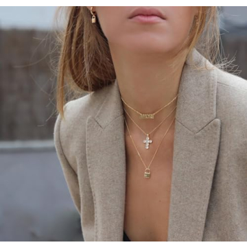 NUZON 18K Gold Plated Dainty Cross Necklace for Women