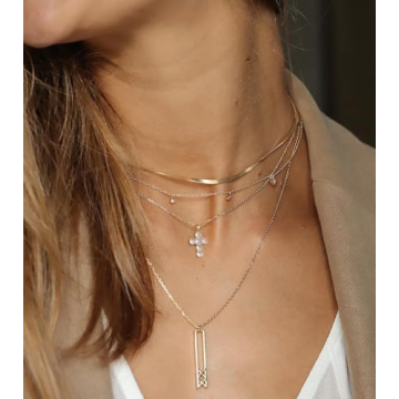 NUZON 18K Gold Plated Dainty Cross Necklace for Women