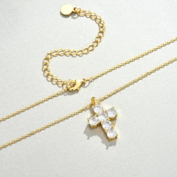 NUZON 18K Gold Plated Dainty Cross Necklace for Women