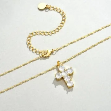 NUZON 18K Gold Plated Dainty Cross Necklace for Women