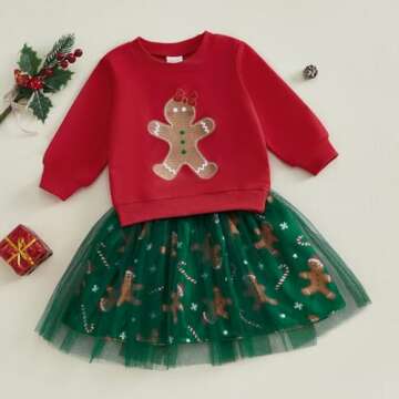 BemeyourBBs Toddler Girl Christmas Outfit Baby Girl Crewneck Sweatshirt Tutu Skirts Set Cute Little ...