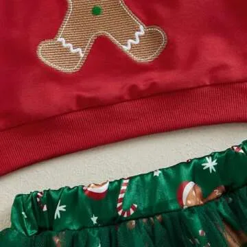 BemeyourBBs Toddler Girl Christmas Outfit Baby Girl Crewneck Sweatshirt Tutu Skirts Set Cute Little Girl Clothes (Gingerbread man Red, 18-24 Months)