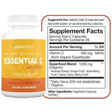 Paleovalley Essential C Complex - Vitamin C Supplement for Immune Support - 1 Pack, 450mg - Organic ...