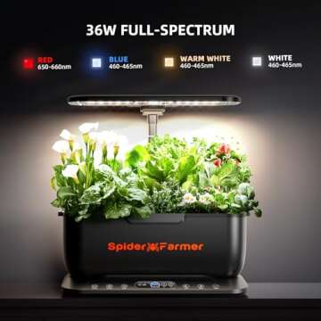 Spider Farmer SmartG12 Hydroponics Growing System, 12 Pods Indoor Garden with 36W LED Grow Light Full-Spectrum, APP & WiFi Controlled, 6L Water Tank, Pump System, Automatic Timer