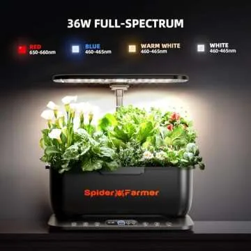 Spider Farmer SmartG12 Hydroponics Growing System, 12 Pods Indoor Garden with 36W LED Grow Light Full-Spectrum, APP & WiFi Controlled, 6L Water Tank, Pump System, Automatic Timer