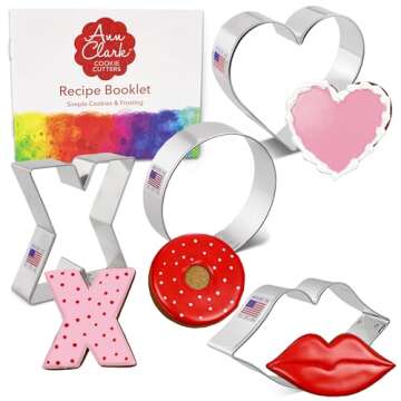 Ann Clark Cookie Cutters Valentines Cookie Cutters 4-Pc. Set Made in the USA, Lips, Heart, X, and O