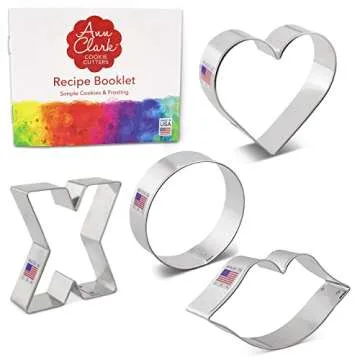 Ann Clark Cookie Cutters Valentines Cookie Cutters 4-Pc. Set Made in the USA, Lips, Heart, X, and O
