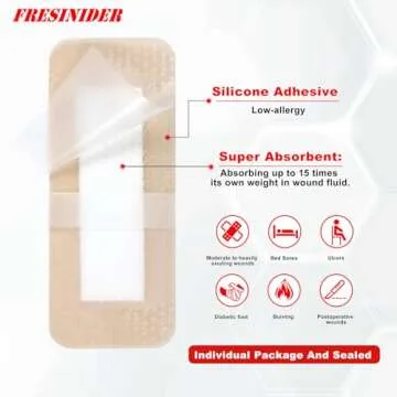 FRESINIDER 2x5" Silicone Foam Wound Dressing - 10 Pack