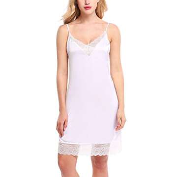 Hotouch Women Halter Lace Chemises Satin Sleepwear Mini Slip Dress White M