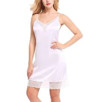 Hotouch Women Halter Lace Chemises Satin Sleepwear Mini Slip Dress White M