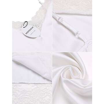 Hotouch Women Halter Lace Chemises Satin Sleepwear Mini Slip Dress White M