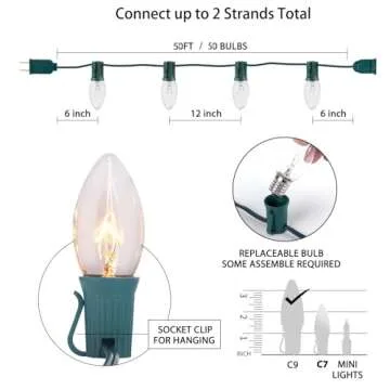 Vintage C9 Christmas Lights Outdoor, 50 FT with 50 Bulbs for Indoor & Outdoor Decoration