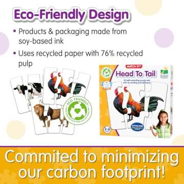 The Learning Journey: Match It! Head to Tail - 20 Self-Correcting Animal-Themed Puzzle Sets - Matching Puzzles for Children Ages 3-6 Years (40 Pieces), White