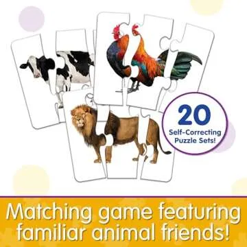 The Learning Journey: Match It! Head to Tail - 20 Self-Correcting Animal-Themed Puzzle Sets - Matching Puzzles for Children Ages 3-6 Years (40 Pieces), White