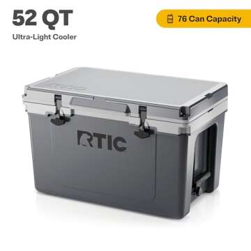 RTIC Ultra-Light 52 Quart Hard Cooler Insulated Portable Ice Chest Box for Beach, Drink, Beverage, C...