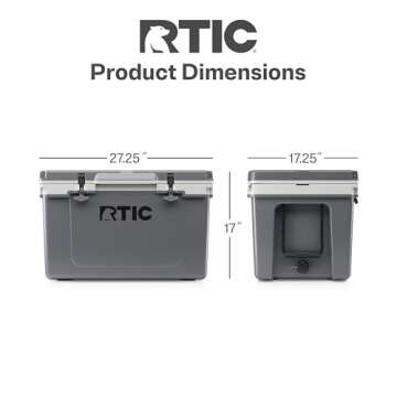 RTIC Ultra-Light 52 Quart Hard Cooler Insulated Portable Ice Chest Box for Beach, Drink, Beverage, Camping, Picnic, Fishing, Boat, Barbecue, 30% Lighter Than Rotomolded Coolers