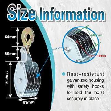 4000LB 65 Feet Rope Hoist Pulley 2 Ton Wheel Block and Tackle System 7:1 Ratio Lifting Power with 2PK 8 FT Lift Sling