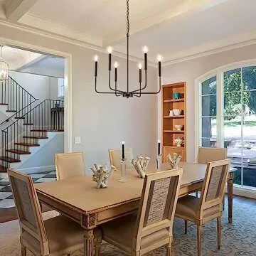 ONESMING Modern Black Chandelier for Dining Room,Metal 6-Light Kitchen Light Fixtures,Farmhouse Cand...