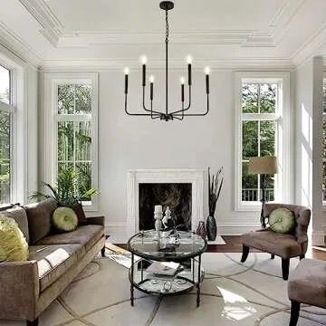 ONESMING Modern Black Chandelier for Dining Room,Metal 6-Light Kitchen Light Fixtures,Farmhouse Candle Hanging Pendant Light for Living Room Entryway Foyer Bedroom (Bulbs Not Included)