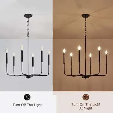 ONESMING Modern Black Chandelier for Dining Room,Metal 6-Light Kitchen Light Fixtures,Farmhouse Candle Hanging Pendant Light for Living Room Entryway Foyer Bedroom (Bulbs Not Included)