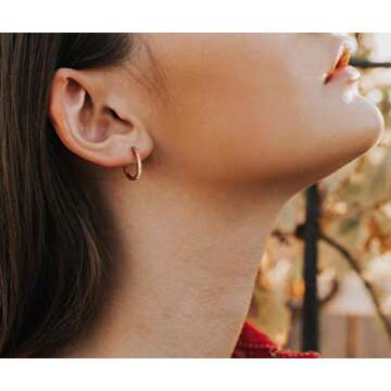 VACRONA Cubic Zirconia Huggie Earrings - 14k Gold Plated Tiny Hoops for Women