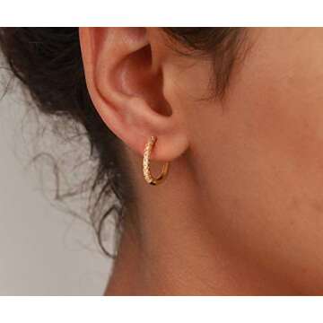 VACRONA Gold Plated Huggie Earrings with Zirconia Sparkle