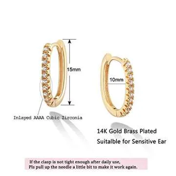 VACRONA Gold Plated Huggie Earrings with Zirconia Sparkle