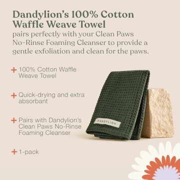 Dandylion Paw Towel | Quick-Drying & Absorbent Dog Towel for Cleaning Paws | Gentle Waffle Weave Cot...