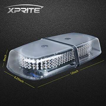 Xprite Red Blue 240 LED Emergency Hazard Warning Mini Beacon Light Bar w/Magnetic Base for Law Truck Car Enforcement Snowplow Safety Strobe Lights