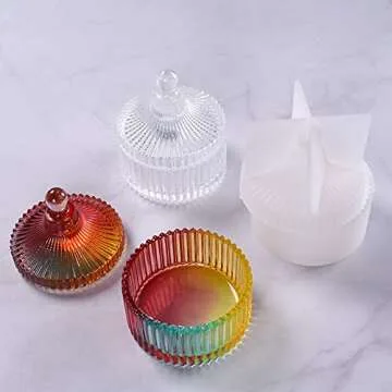 Box Resin Mold Silicone- Storage Rresin Jar Mold with Lid Jewelry Box Silicone Molds for Resin DIY Round Stripe Resin Molds