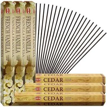 French Vanilla Incense Sticks and Cedar Incense Sticks with Incense Holder Bundle for Home Fragrance...