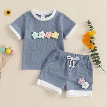 Amnnchya Toddler Baby Girl Floral Summer Waffle Shorts Set (2-3T)
