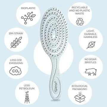 Ninabella Organic Detangling Hair Brush for Women, Men & Children - Does not Pull on Hair - Hair Straightening Brushes for Straight, Curly & Wet Hair - Unique Spiral Hairbrush