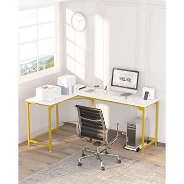 Teraves Modern L-Shaped Desk 66'' Corner Computer Desk Home Office Study Workstation Wood & Steel PC...