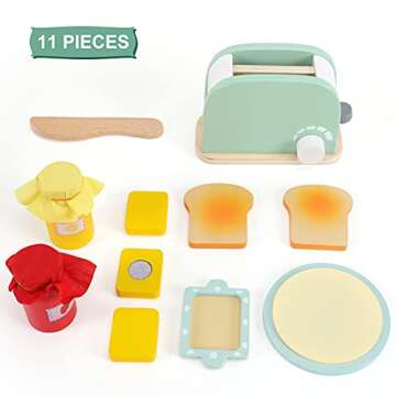 WHOHOLL Kids Wooden Pop-Up Toaster Play Set