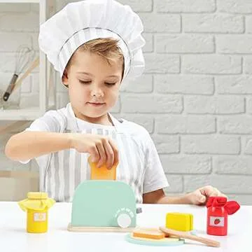 WHOHOLL Kids Wooden Pop-Up Toaster Play Set