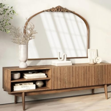 MOBUDAN Vintage Arched Mirror, 36 x 30 Inches Large Antique Brass Gold Wall Mirror Decorative Ornate...