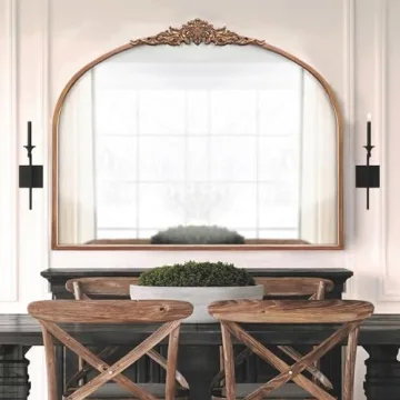 MOBUDAN Vintage Arched Mirror in Antique Brass Gold Finish