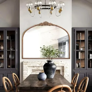 MOBUDAN Vintage Arched Mirror in Antique Brass Gold Finish