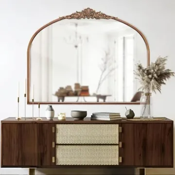 MOBUDAN Vintage Arched Mirror in Antique Brass Gold Finish