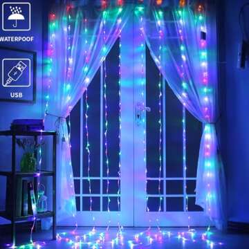 YEOLEH String Lights Curtain,USB Powered Fairy Lights for Party Bedroom Wall,8 Lighting Modes & IP64...