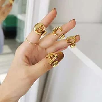 KeyStyle Gold C Initial Ring for Women, Adjustable Letter Alphabet Statement Rings Women’s Initials Ring for Rapper